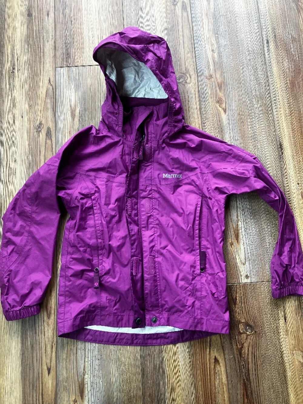 Marmot Girls Rain Jacket Purple Nylon Hooded Lightweight, Size Youth XS